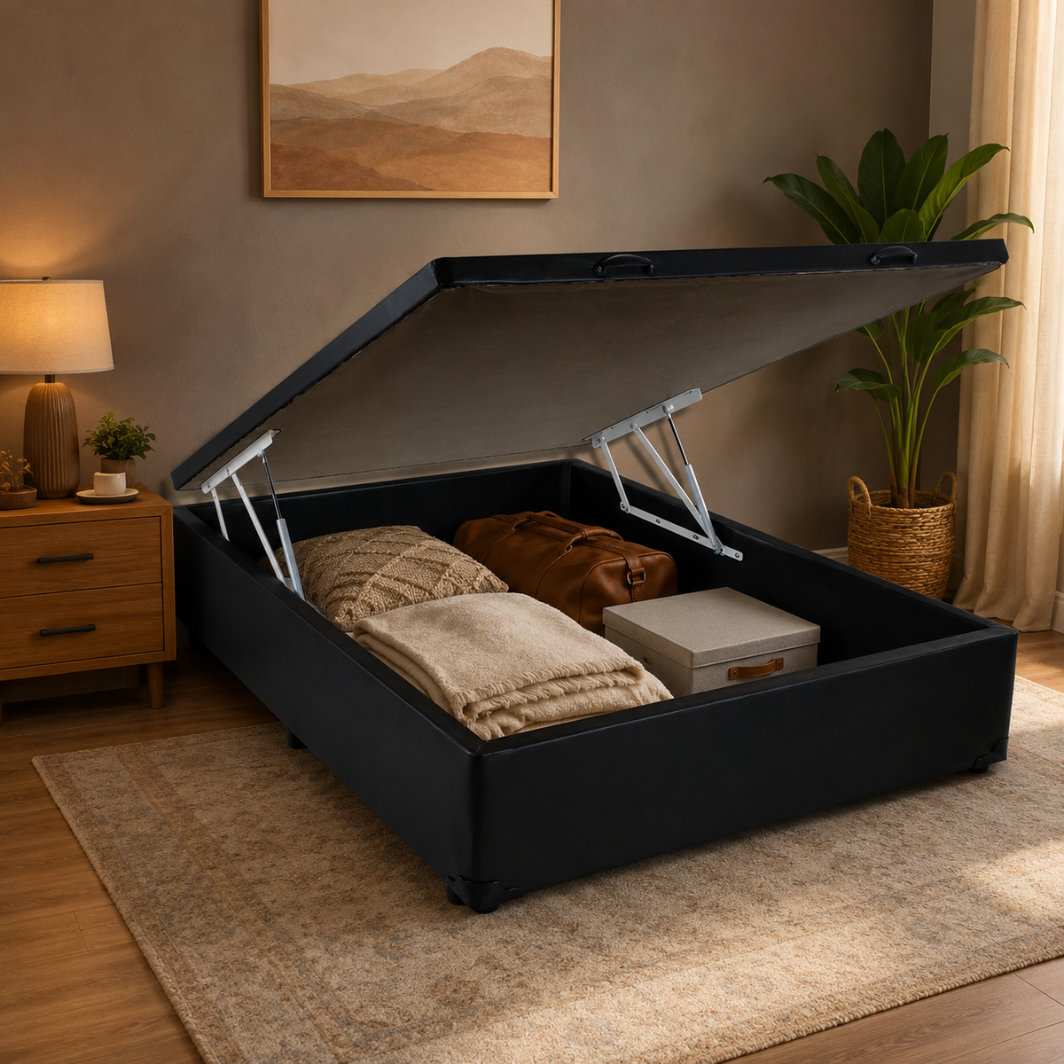 BASE BAU CASAL BLINDADO BLU - PRETO SUEDE