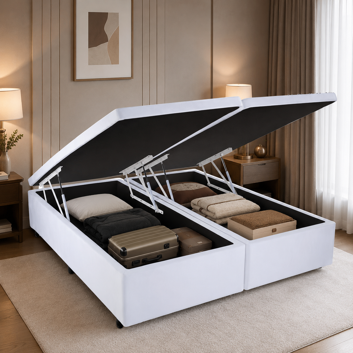 BASE BOX BAU BIPARTIDO CASAL QUEEN - BRANCO CORINO