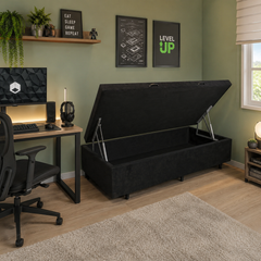 BASE BAU SOLTEIRO BLINDADO BLU 38X88X188CM - PRETO CORINO