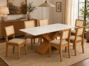 MESA GRAVIOLA + 6 CADEIRAS GARDENIA CANELA/L. AREIA