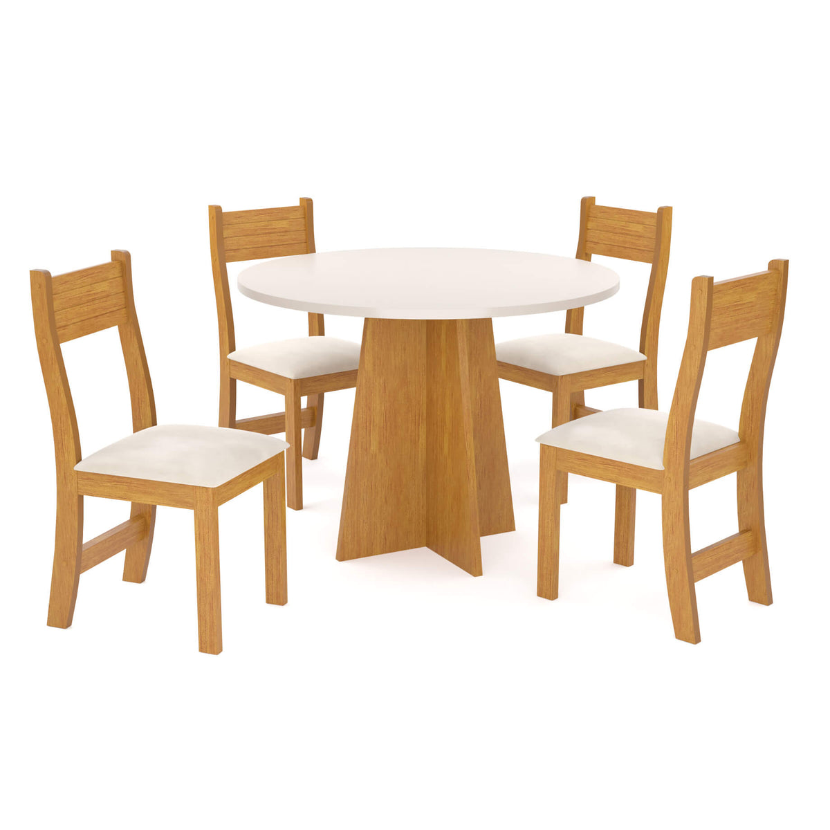 Conjunto Mesa de Jantar com 4 Cadeiras Tampo Redondo Flipp Viero Brisa Mel Blonde Pastel