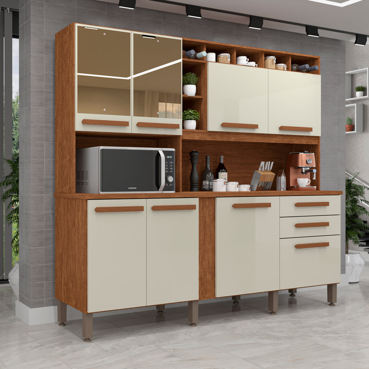 COZINHA ANTONELA C/ ESPELHO- CINAMOMO/OFF WHITE