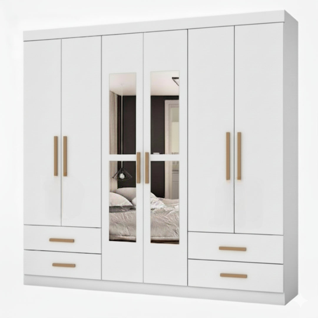 GUARDA ROUPA HERCULES 6PTS COM ESPELHO GOLD - BRANCO