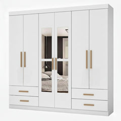 GUARDA ROUPA HERCULES 6PTS COM ESPELHO GOLD - BRANCO