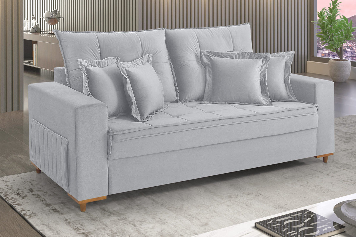 SOFA VICAM C/ ALMOFADAS 2M- 5018 CINZA CLARO