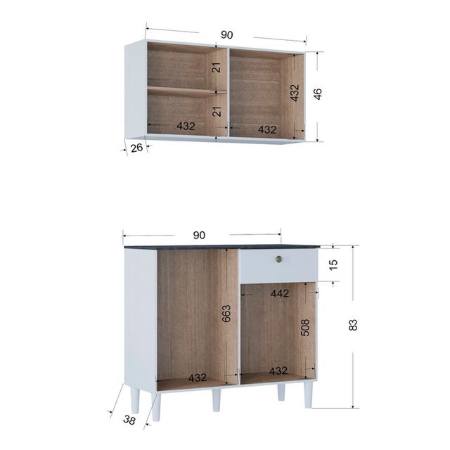 Balcão Com Aéreo 90cm - Poquema