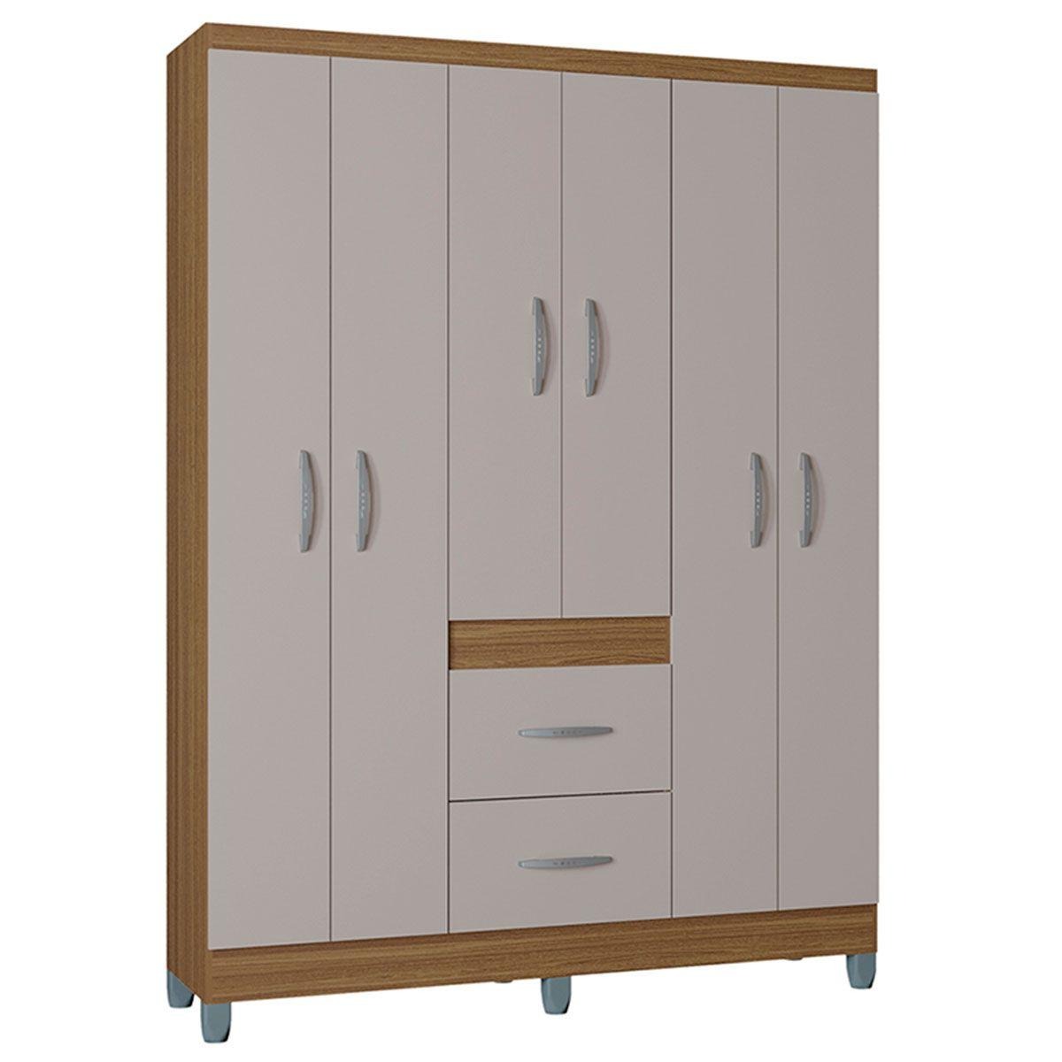 Guarda Roupa Milão Com Pé - 6 Portas 2 Gavetas - Castanho/off - Poquema