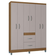 Guarda Roupa Milão Com Pé - 6 Portas 2 Gavetas - Castanho/off - Poquema