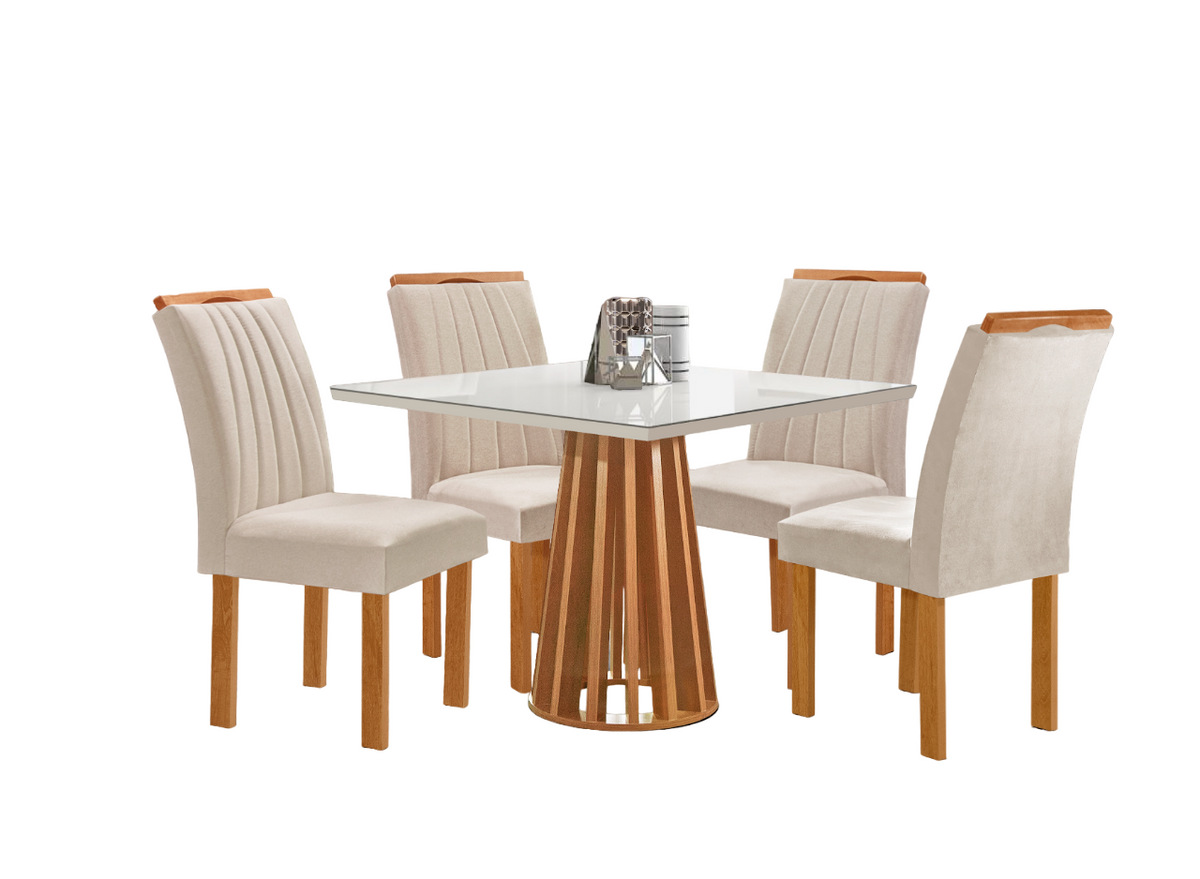 Mesa Berlim Quadrada Slim Cinamomo/off Com 4 Cadeiras Dubai