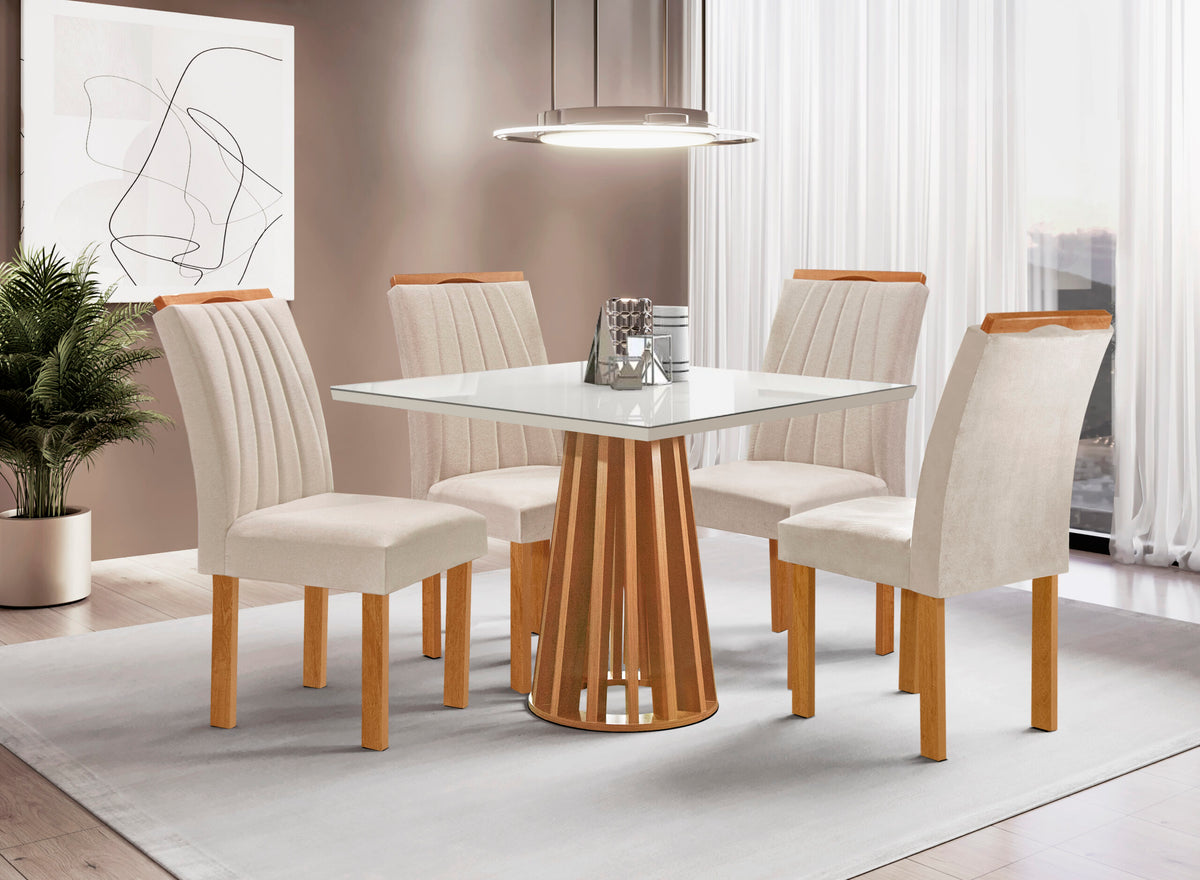 Mesa Berlim Quadrada Slim Cinamomo/off Com 4 Cadeiras Dubai