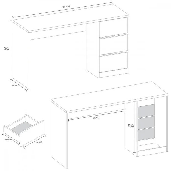 MESA DE ESCRITORIO SLIM | 3 GAV | BRANCO FOSCO (ATUALLE)