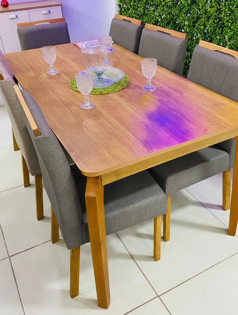 MESA ALEGRA 1.80X0.90 + 6 CAD MALAGA SUEDE CHUMBO (406)