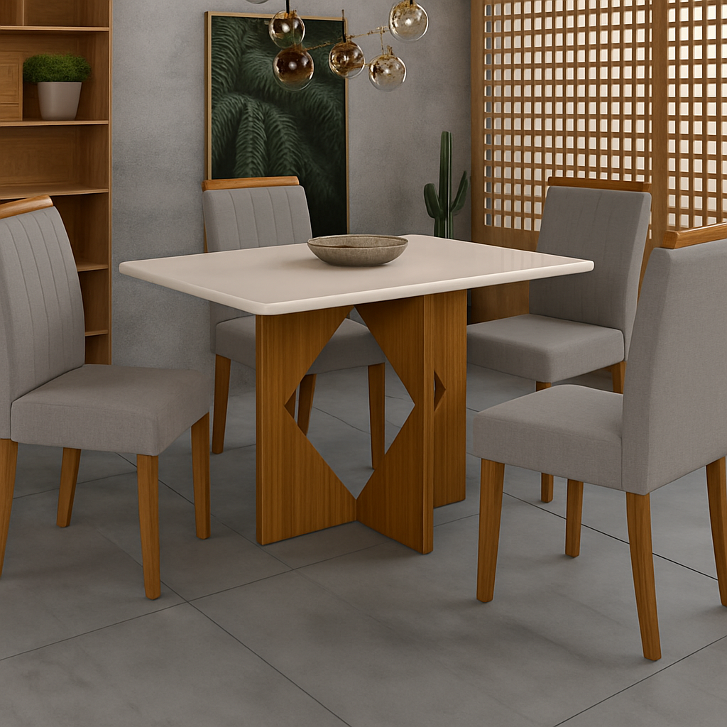 MESA MADRI 1.20X80 + 4 CAD MALAGA SUEDE CHUMBO (406)