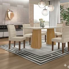 MESA NEVADA 1.70X90 + 6 CAD FLORENCA LINHO RUSTICO (184)