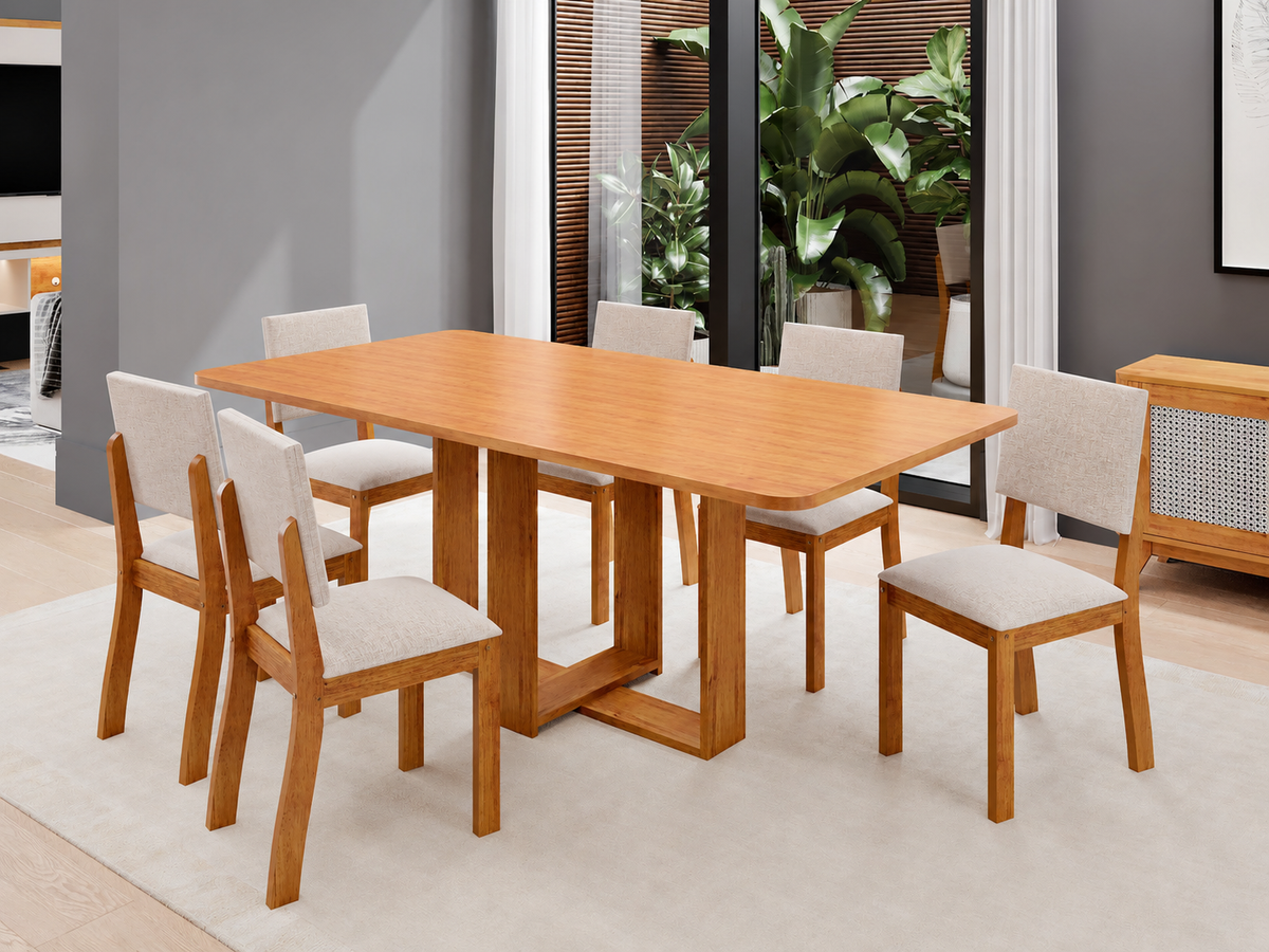MESA LUAR COM 6 CADEIRAS BELA | LINHO