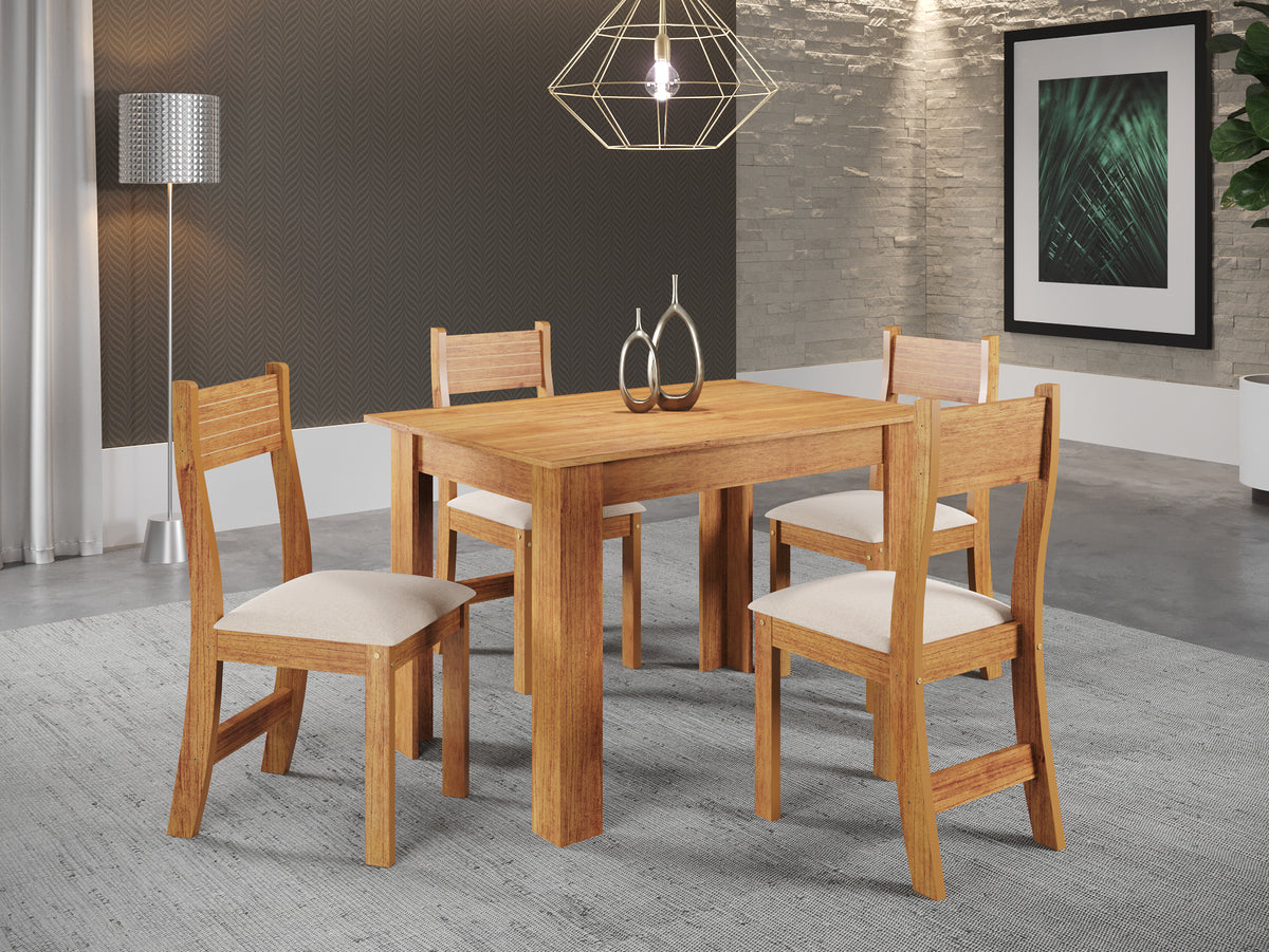 MESA PERLA + 4 CADEIRAS BRISA | ESTOFADO LINHO
