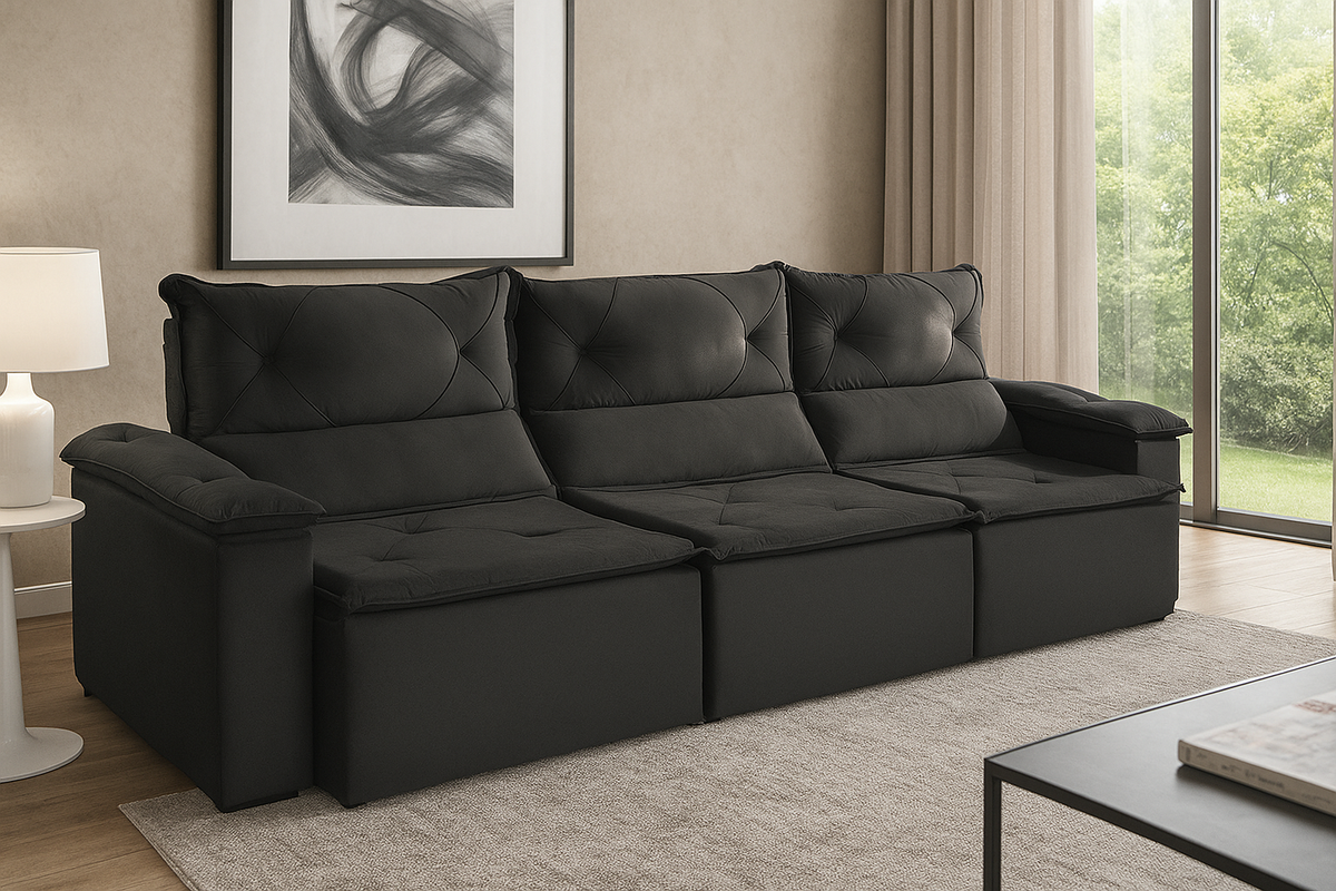 SOFA RETRATIL E RECLINAVEL ITALIA 3 MODULOS - AZUL