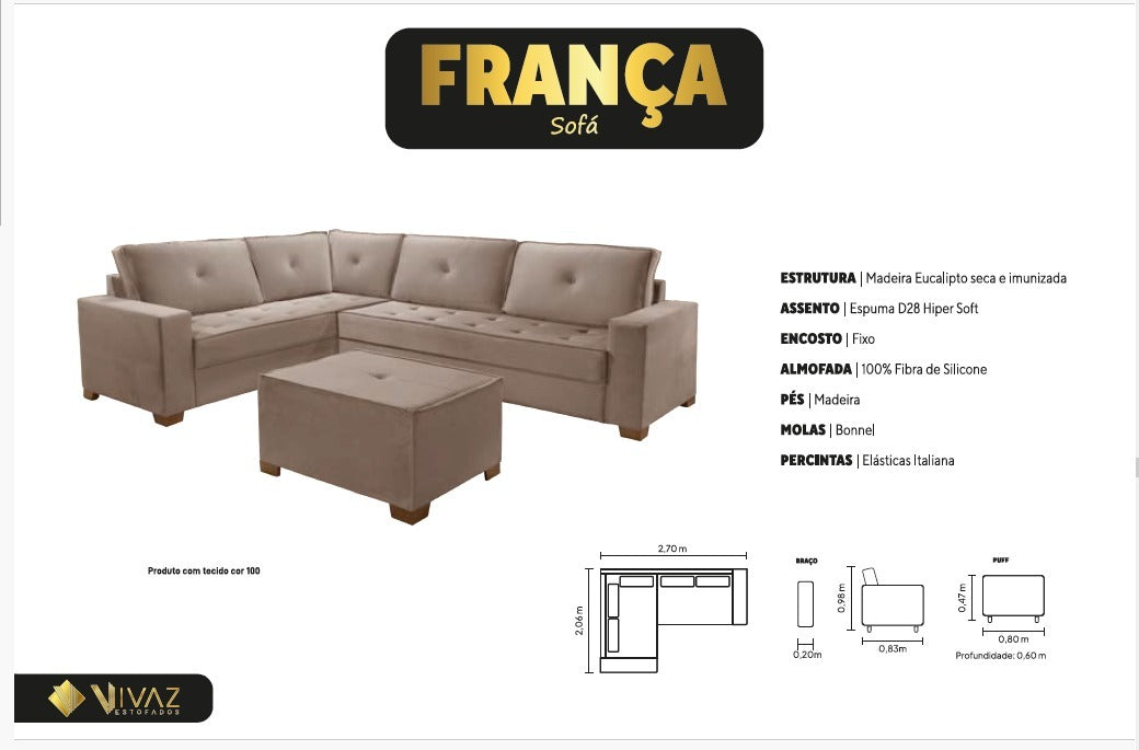 Sofá de Canto França Com Puff