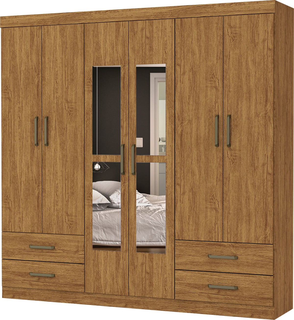 GUARDA ROUPA HERCULES 6PTS COM ESPELHO GOLD - BRANCO
