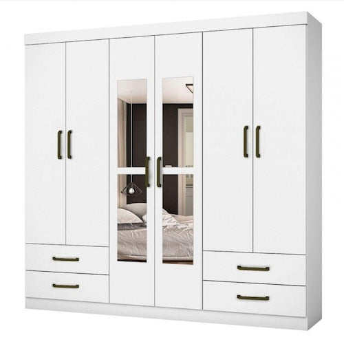 GUARDA ROUPA HERCULES 6PTS COM ESPELHO GOLD - BRANCO