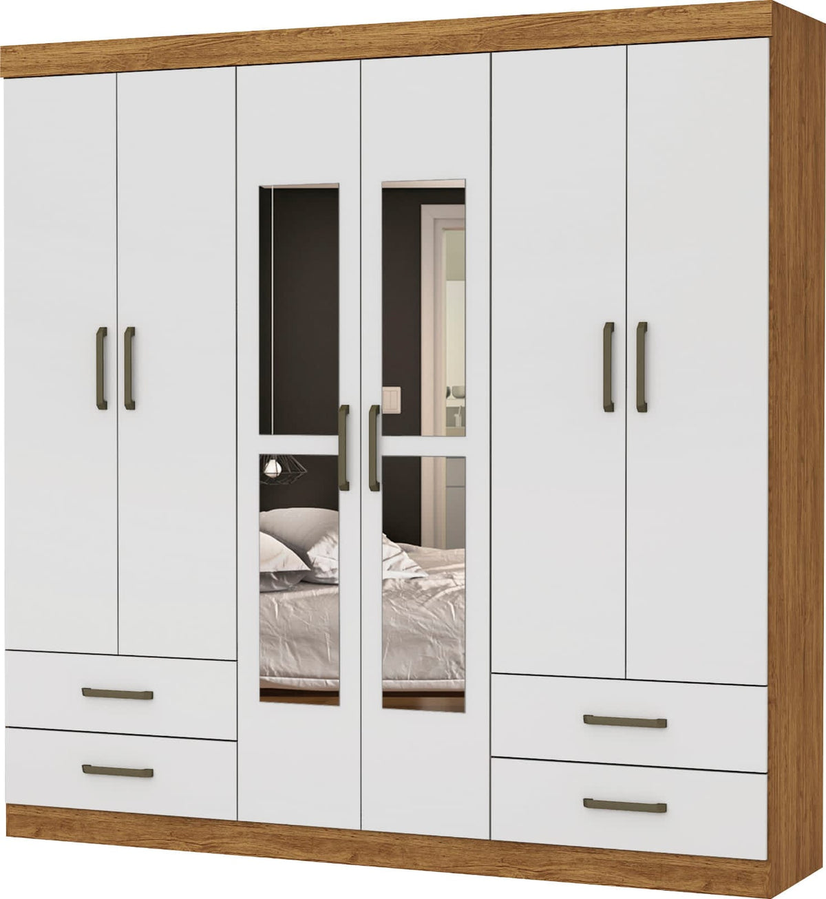 GUARDA ROUPA HERCULES 6PTS COM ESPELHO GOLD - BRANCO