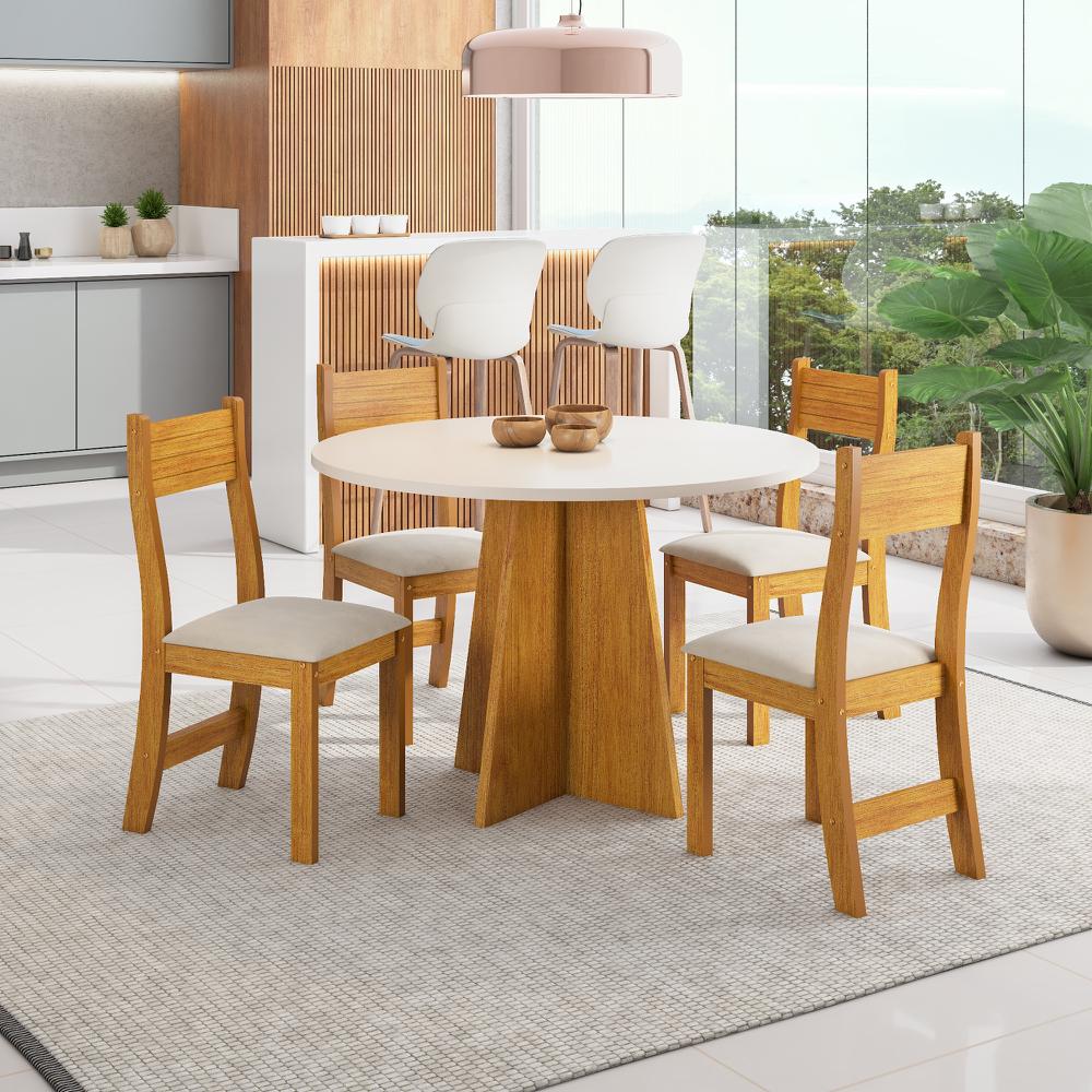 Conjunto Mesa de Jantar com 4 Cadeiras Tampo Redondo Flipp Viero Brisa Mel Blonde Pastel