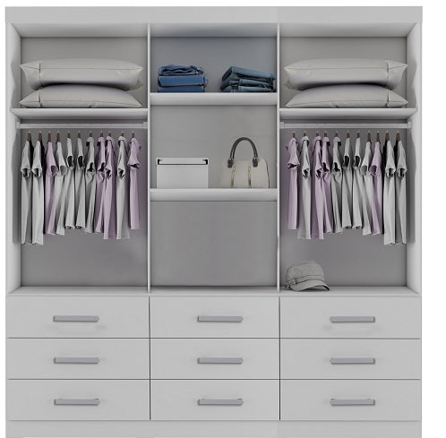 GUARDA ROUPA ATHENAS 3 PORTAS 9 GAVETAS | COM ESPELHO E KIT PES