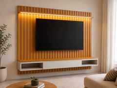 PAINEL RIPADO SLIM MODULAR + NICHO UNIVERSAL + PRATELEIRA COM LED