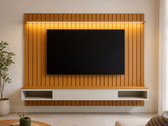 PAINEL RIPADO SLIM MODULAR + NICHO UNIVERSAL + PRATELEIRA COM LED