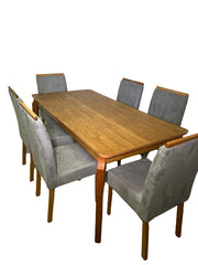 MESA ALEGRA 1.80X0.90 + 6 CAD MALAGA SUEDE CHUMBO (406)