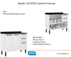 BALCAO FLORENCA 3 PORTAS 2 GAVETAS | 105CM