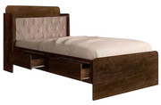 Cama Solteiro Tamiris Baú com Capitonê Bege