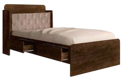 Cama Solteiro Tamiris Baú com Capitonê Bege