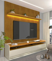 Painel Nobre Ripado 185 Com Led Naturale + Rack Sublime Off/White Naturale