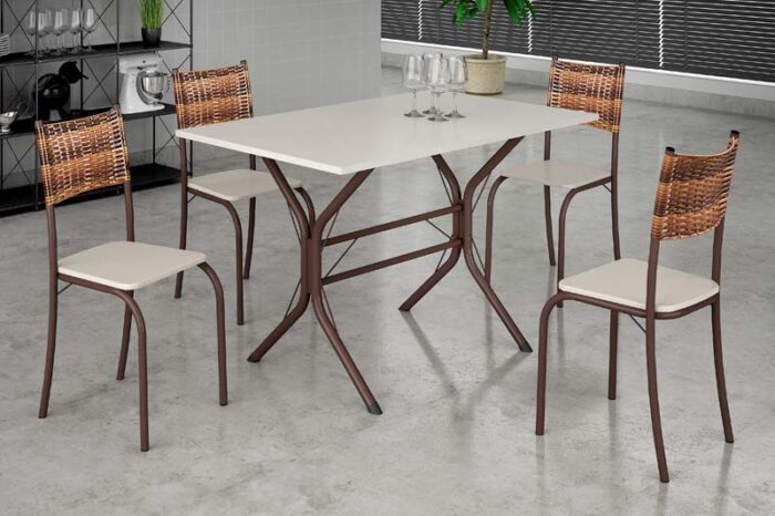 MESA ATLANTA RETANGULAR 100X60 + 4 CADEIRAS ATLANTA