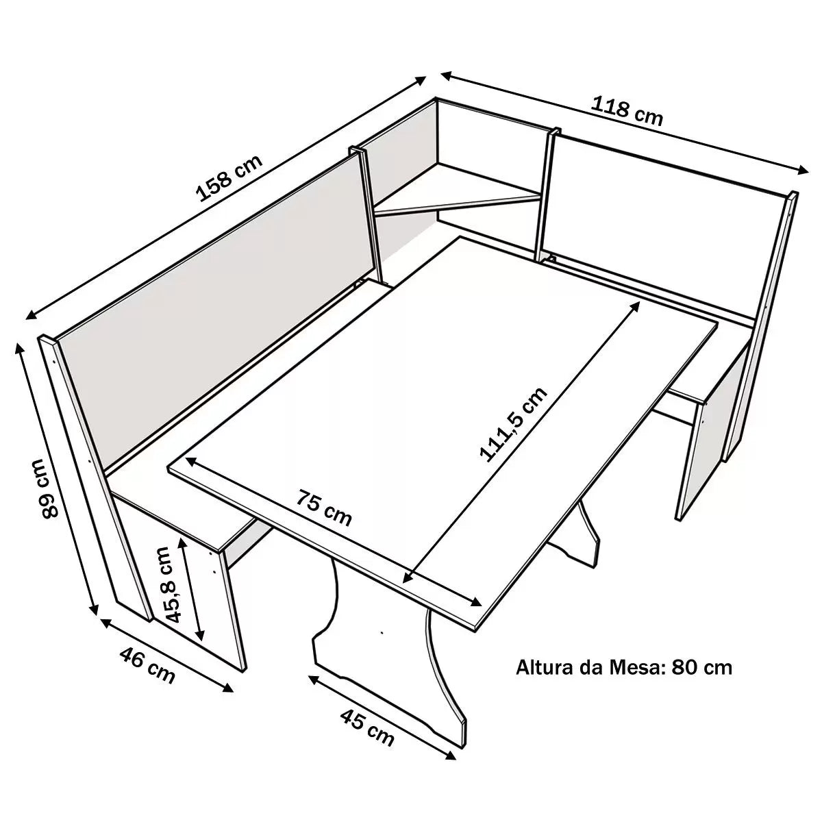 Mesa de Canto Big Com 2 Cadeiras Brisa- Vieiro