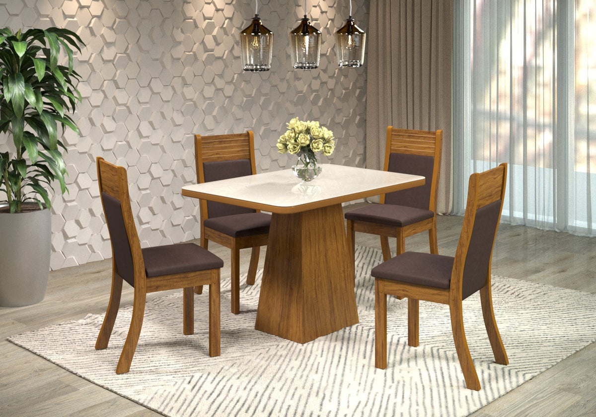 Mesa Camelia Com 4 Cadeiras Roma- Imbúia Veludo Café Bronze Viero