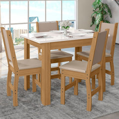 Mesa de Jantar Bellagio Com 4 Cadeiras Clara - Freijó UV/Off White