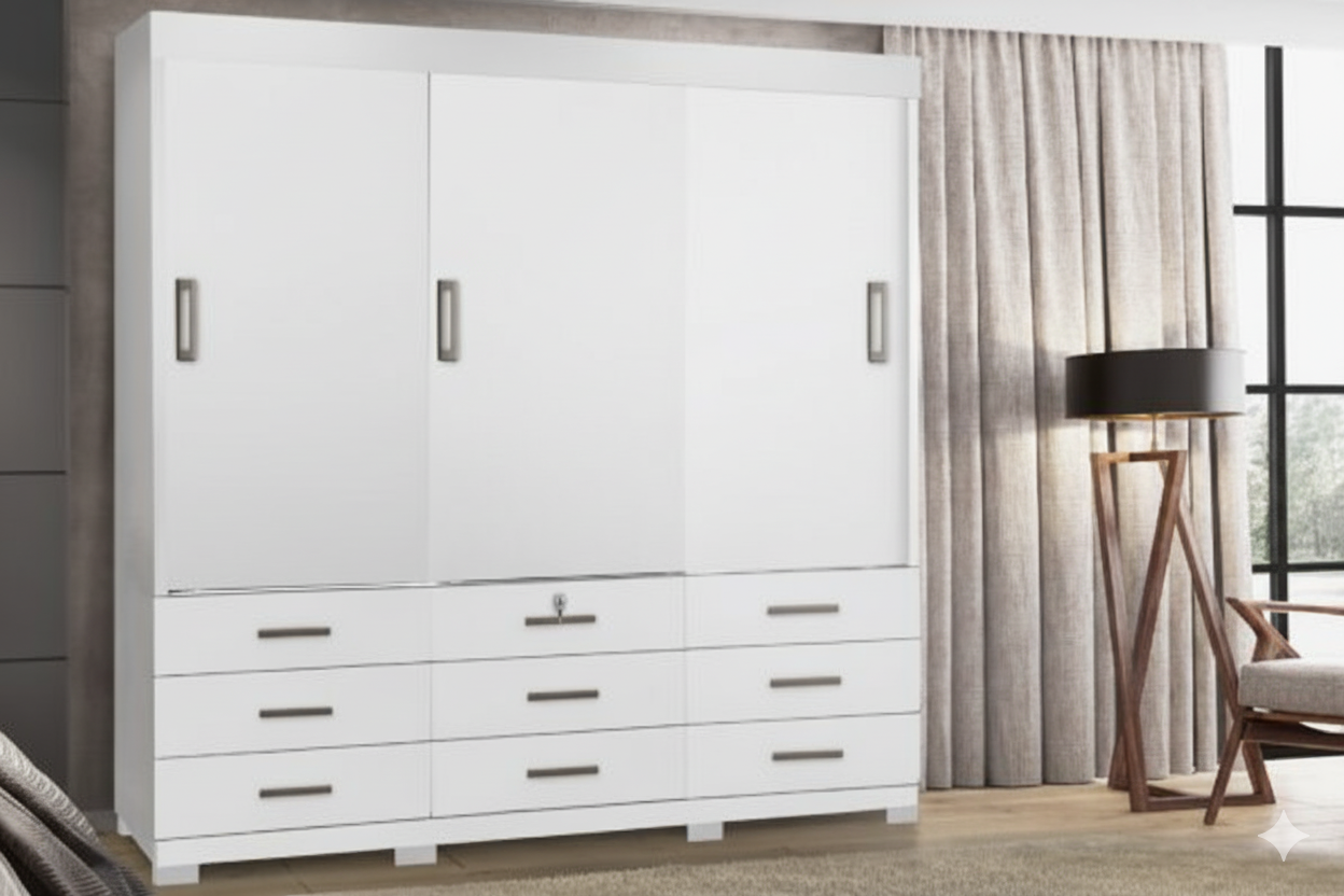 Guarda Roupa Casal Itapema 3 Portas de Correr e 9 Gavetas - Imagem 7