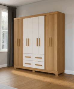 Guarda Roupa 8 Portas e 4 Gavetas Itapema | Canela Rústico 3D/Canelato Natura