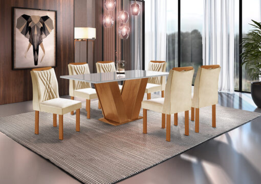 Mesa Classic Cinamomo/Off Com 6 Cadeiras Lisboa