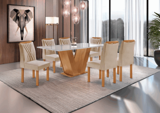 Mesa Classic Cinamomo/Off Com 6 Cadeiras Lisboa - Imagem 4