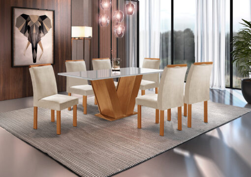 Mesa Classic Cinamomo/Off Com 6 Cadeiras Londres