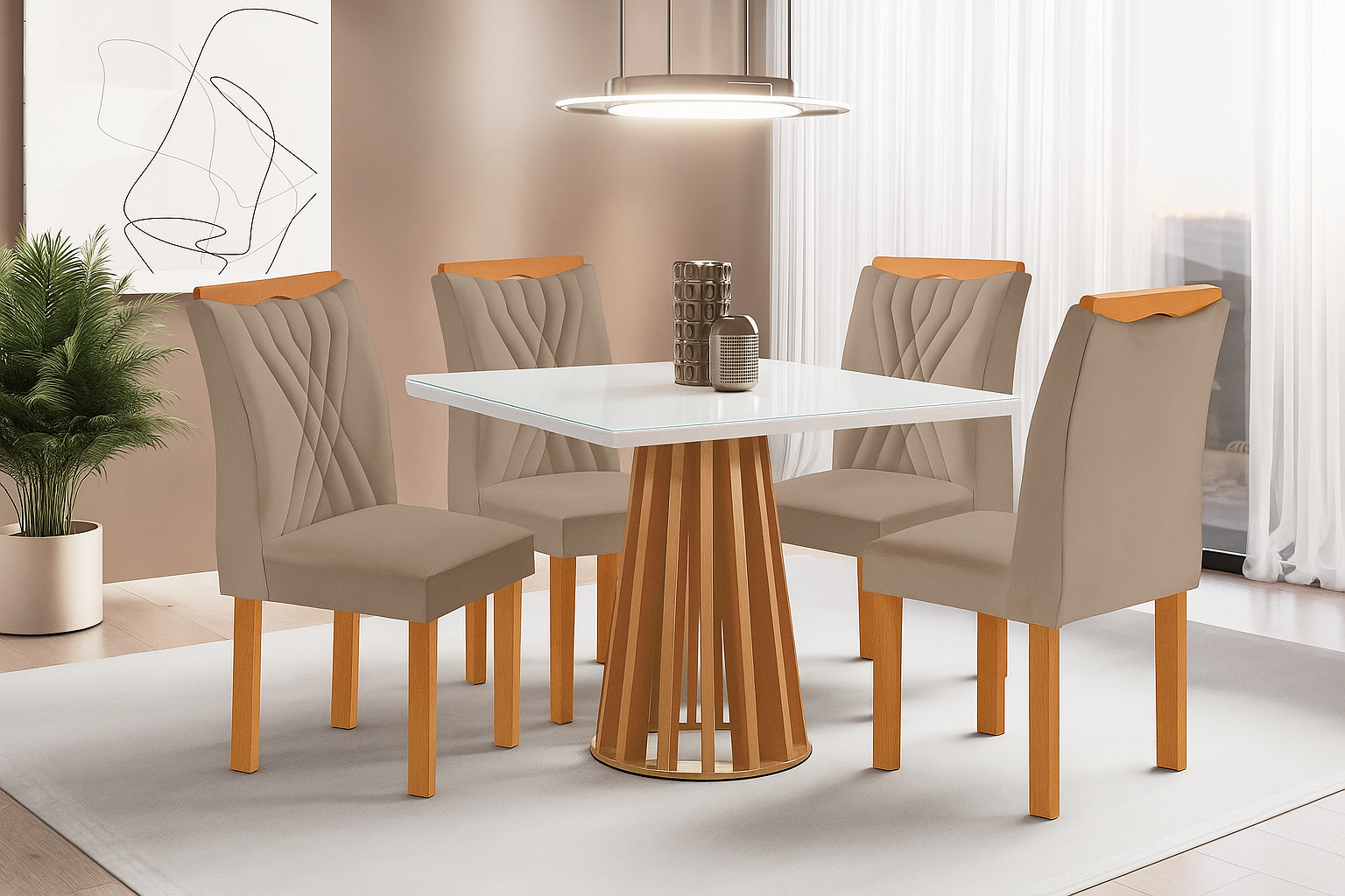 Mesa Berlim Quadrada Cinamomo/off Com 4 Cadeiras Lisboa - Imagem 2