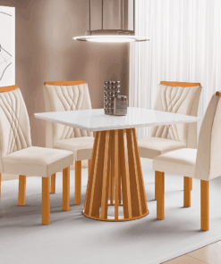 Mesa Berlim Quadrada Cinamomo/off Com 4 Cadeiras Lisboa