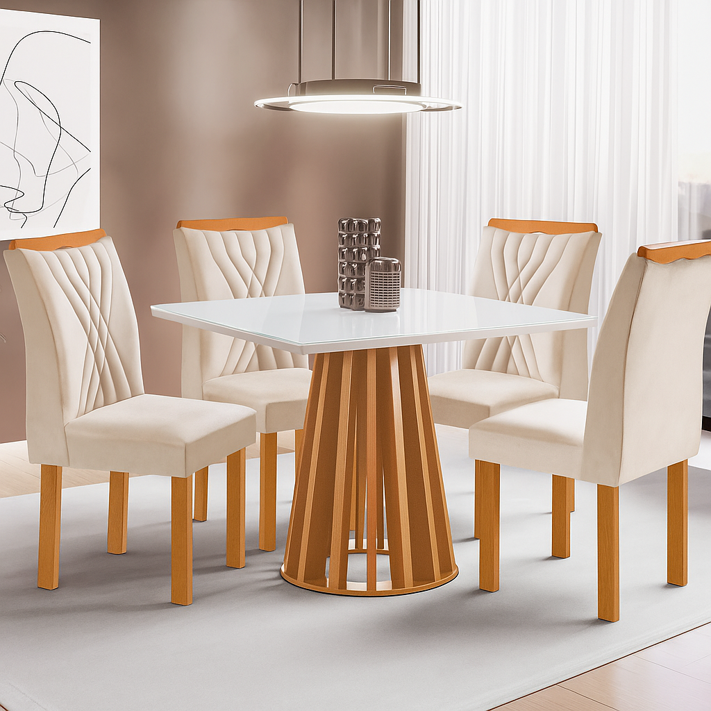 Mesa Berlim Quadrada Cinamomo/off Com 4 Cadeiras Lisboa
