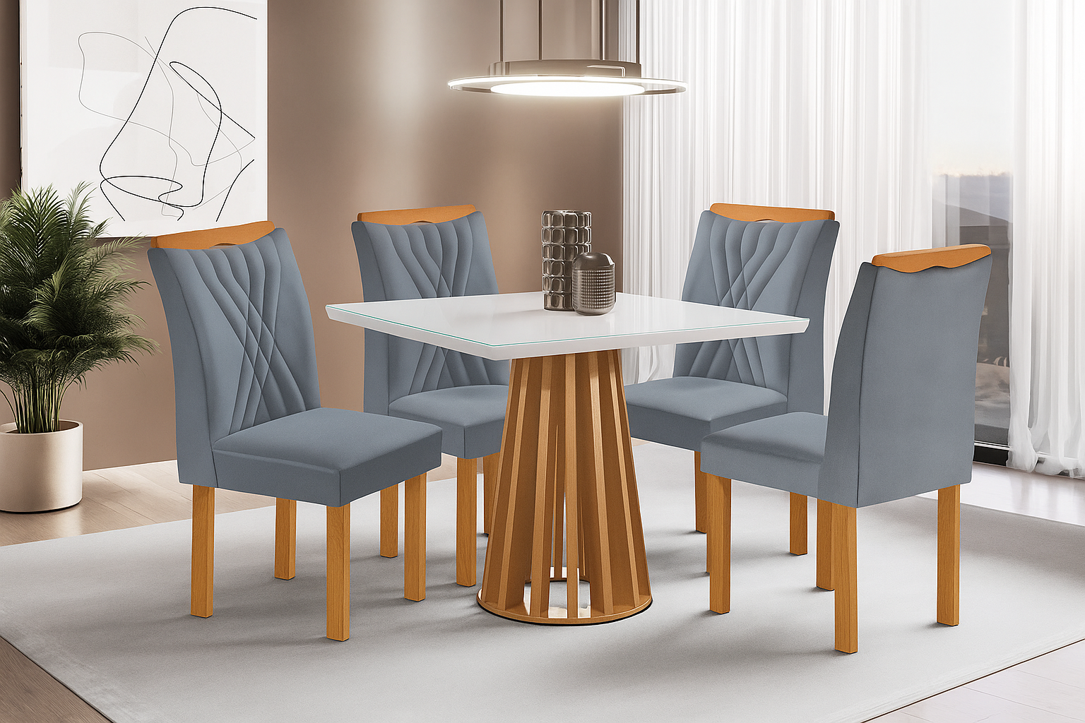 Mesa Berlim Quadrada Cinamomo/off Com 4 Cadeiras Lisboa - Imagem 3