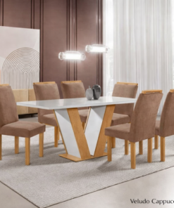 MESA QATAR 1.60X80 + 6 CAD LONDRES VELUDO CAPPUCCINO (168)