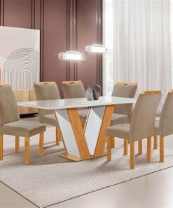 MESA QATAR 1.60X80 + 6 CAD LONDRES VELUDO BEGE (169)